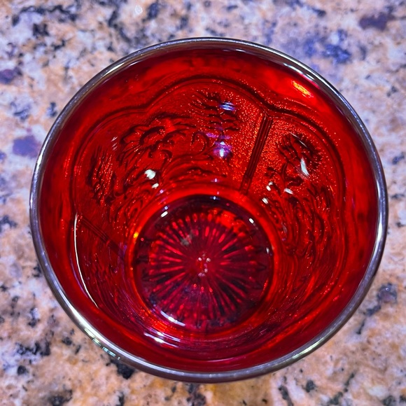 Carnival Glass Tumbler 
Field Flower Pattern 
Red Iridescent Color - Picture 5 of 6